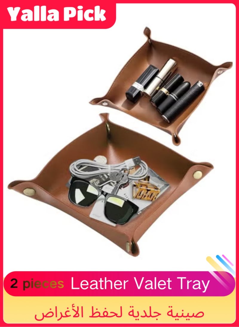 Yalla Pick 2 Pcs Leather Valet Tray, Premium PU Leather Desk and Bedside Organizer Tray, Foldable Catchall for Jewelry, Keys, Wallet, Coin, Phone, Modern Valet Tray for Men and Women (Large+Small) - Image 1